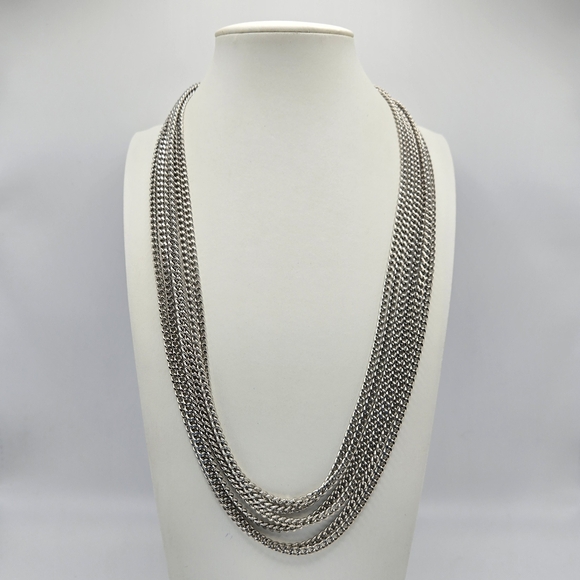 Judy Lee Multistrand Silvertone Necklace Chain Link MCM Mid Century Modern Vtg - Picture 2 of 6